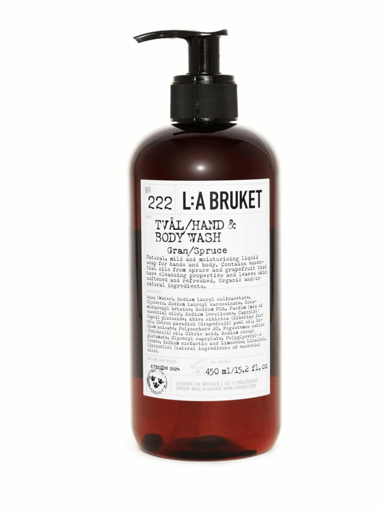 Vartalonhoito<L:A Bruket № 222 Spruce Hand & Body Wash -nestesaippua 450 ml