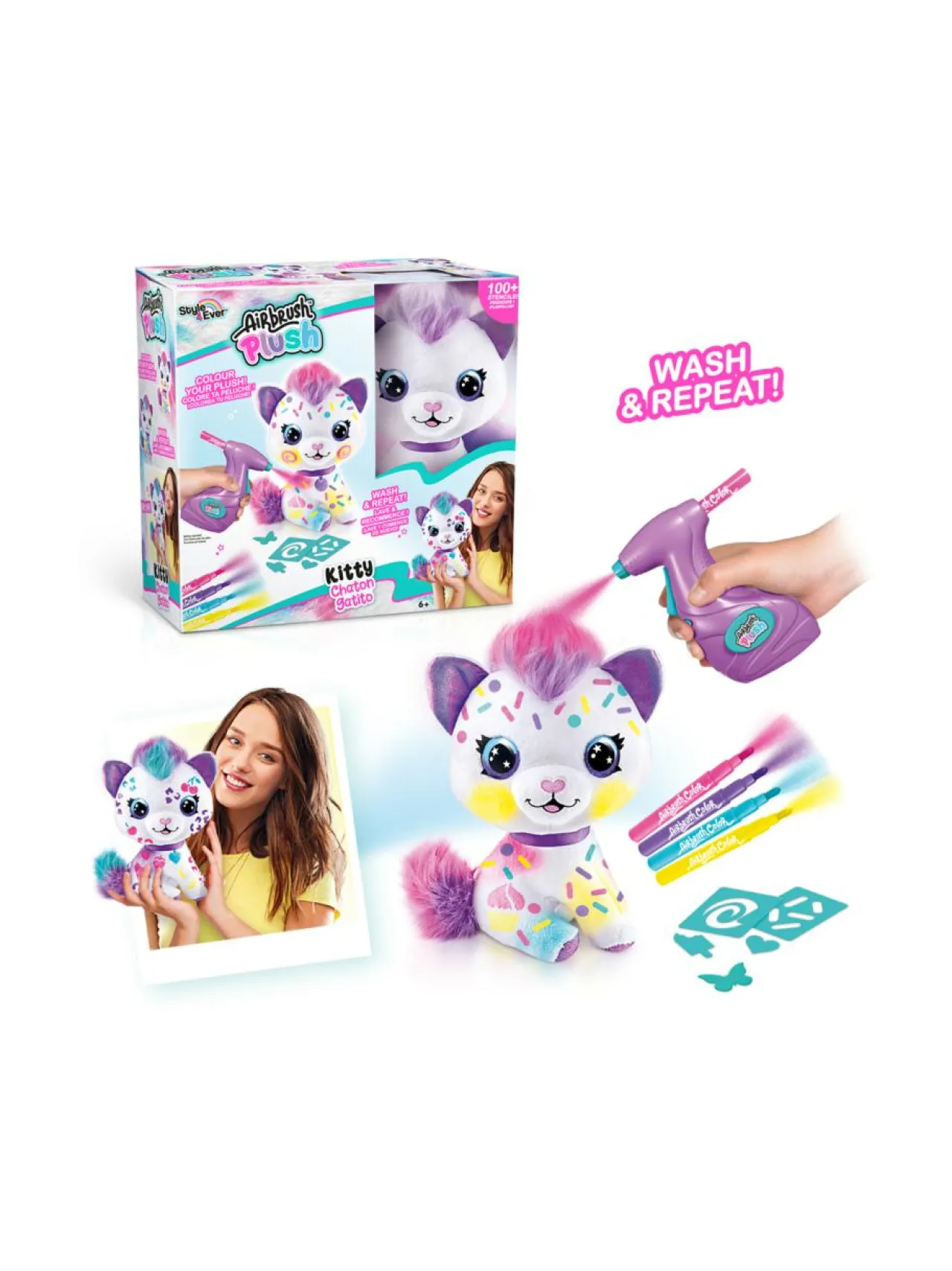 Luovuus & Oppiminen<AIRBRUSH PLUSH Pehmokissanpentu ja kynäruisku, 25 cm