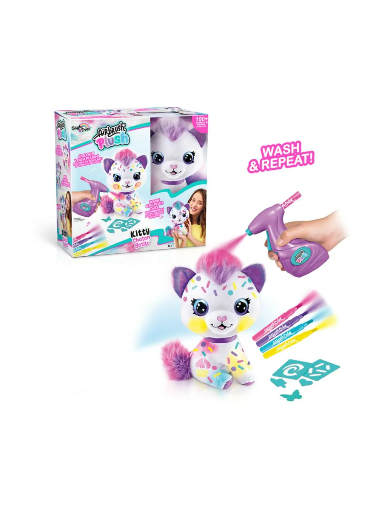 Luovuus & Oppiminen<AIRBRUSH PLUSH Pehmokissanpentu ja kynäruisku, 25 cm