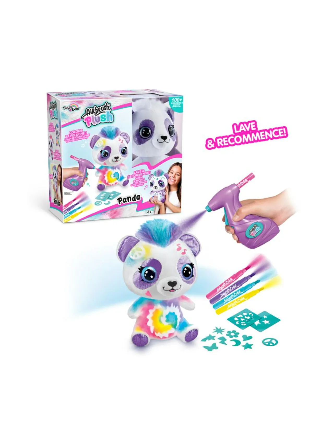 Luovuus & Oppiminen<AIRBRUSH PLUSH Pehmopanda ja kynäruisku, 25 cm