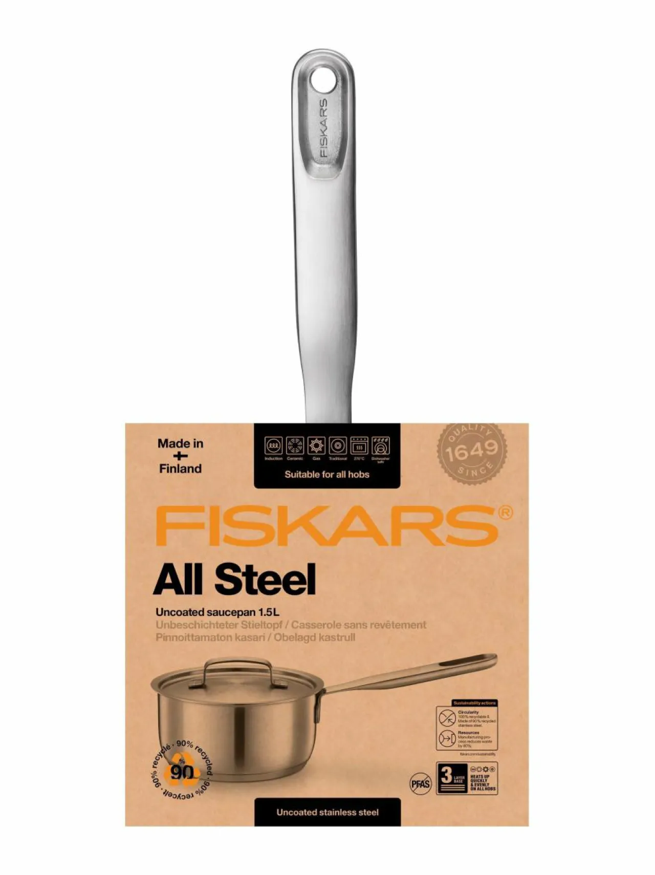 Keitto- & Paistoastiat<Fiskars All Steel -kasari 1,5 l GREY