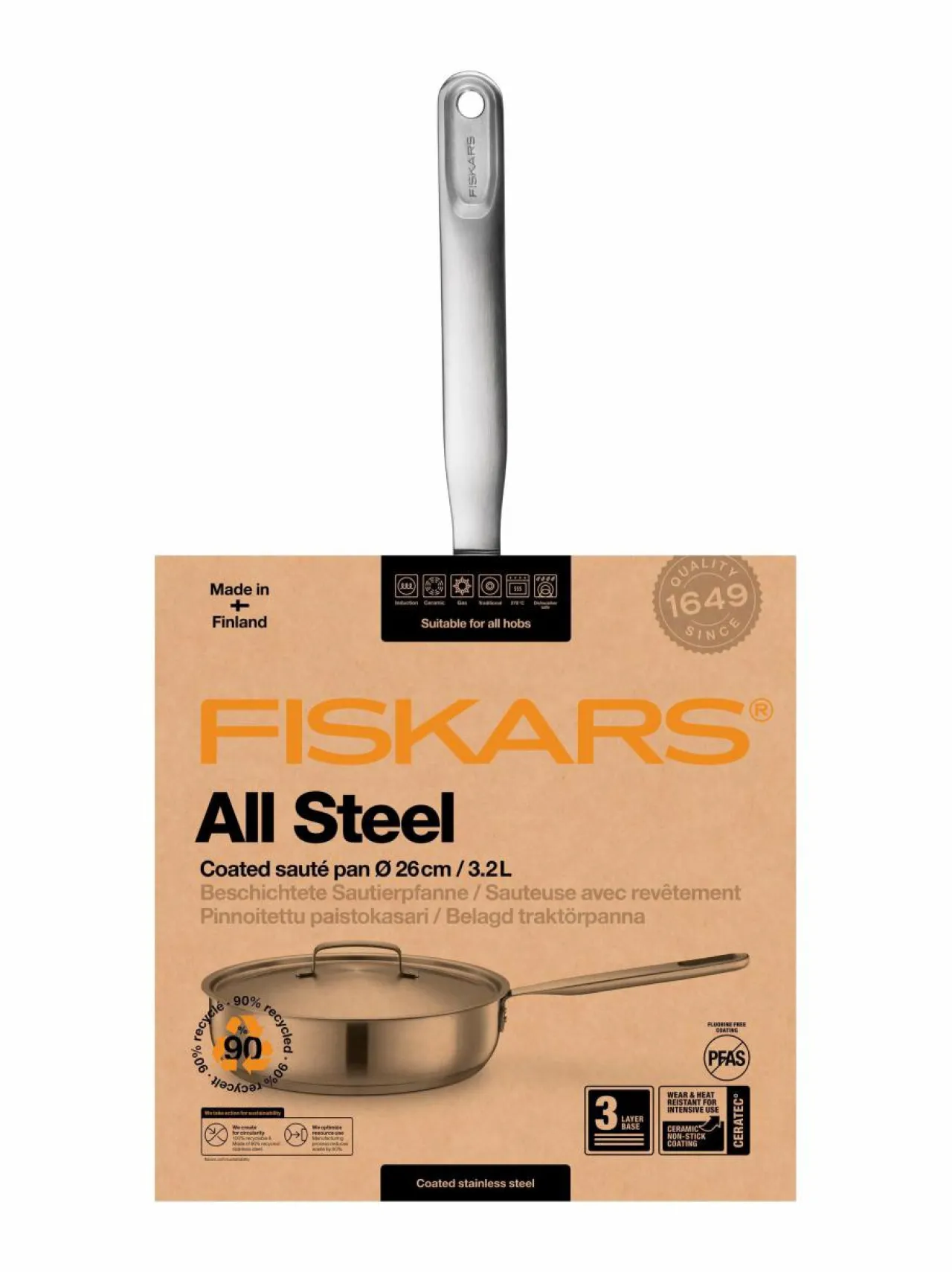 Keitto- & Paistoastiat<Fiskars All Steel-paistokasari, 3,2 l GREY