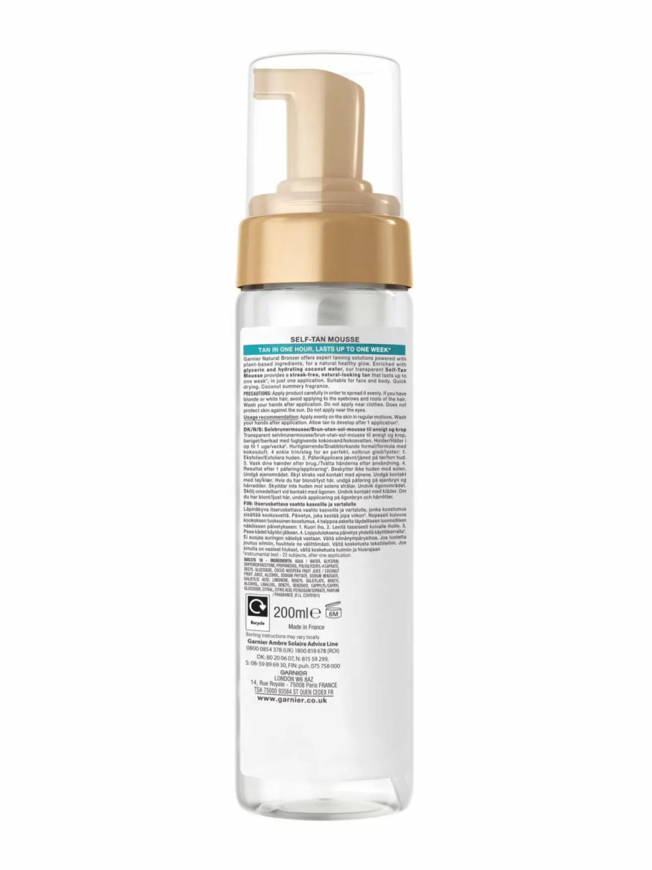 Aurinkotuotteet<Garnier Ambre Solaire Natural Bronzer Self Tan Mousse - itseruskettava vaahto