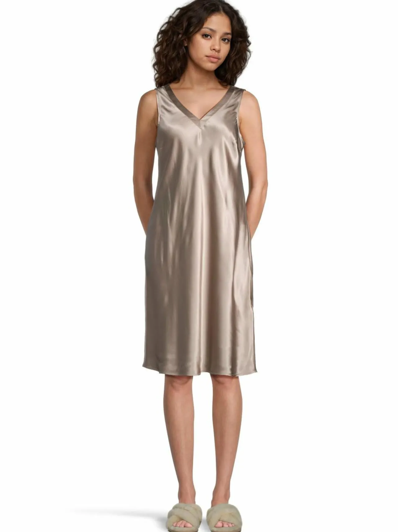 Yö- & Oloasut<Stockmann Silk Amelia-silkkiyömekko TAUPE