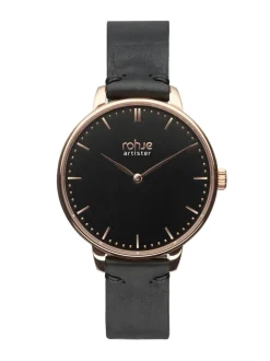 Kellot<Rohje Artister Classic Black -rannekello, musta poronnahkaranneke