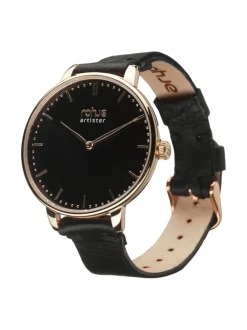 Kellot<Rohje Artister Classic Black -rannekello, musta poronnahkaranneke