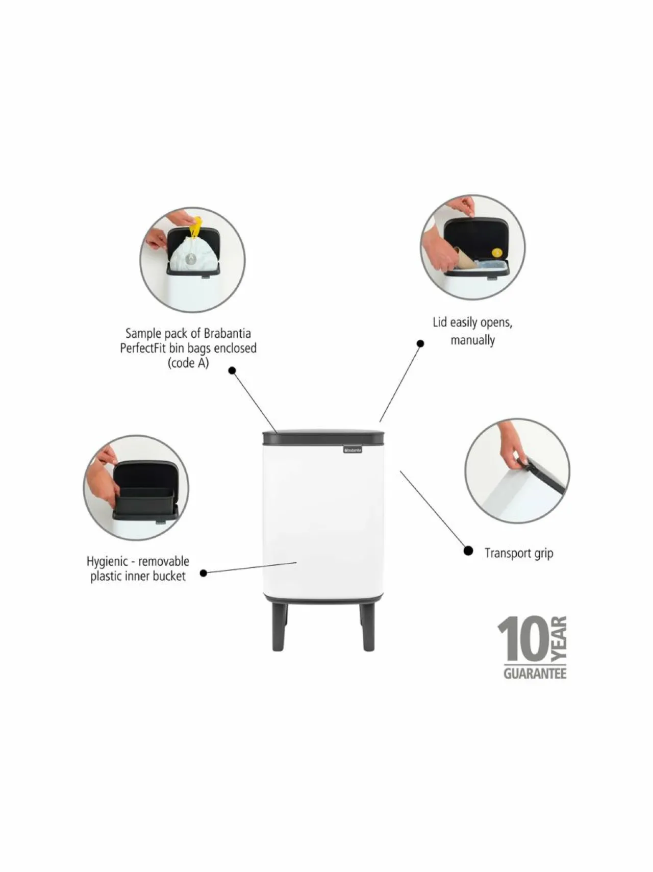 Roskakorit & -Pussit<Brabantia Bo-roskakori 4 l WHITE