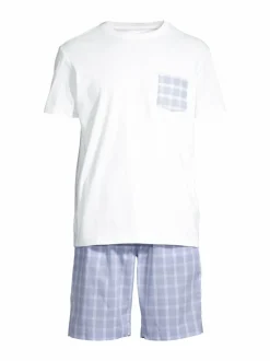 Pyjamat & Kylpytakit<Cap Horn loungewear Charles -pyjamapaita ja -shortsit WHITE-LT. BLUE CHECK, WHITE SHIRT
