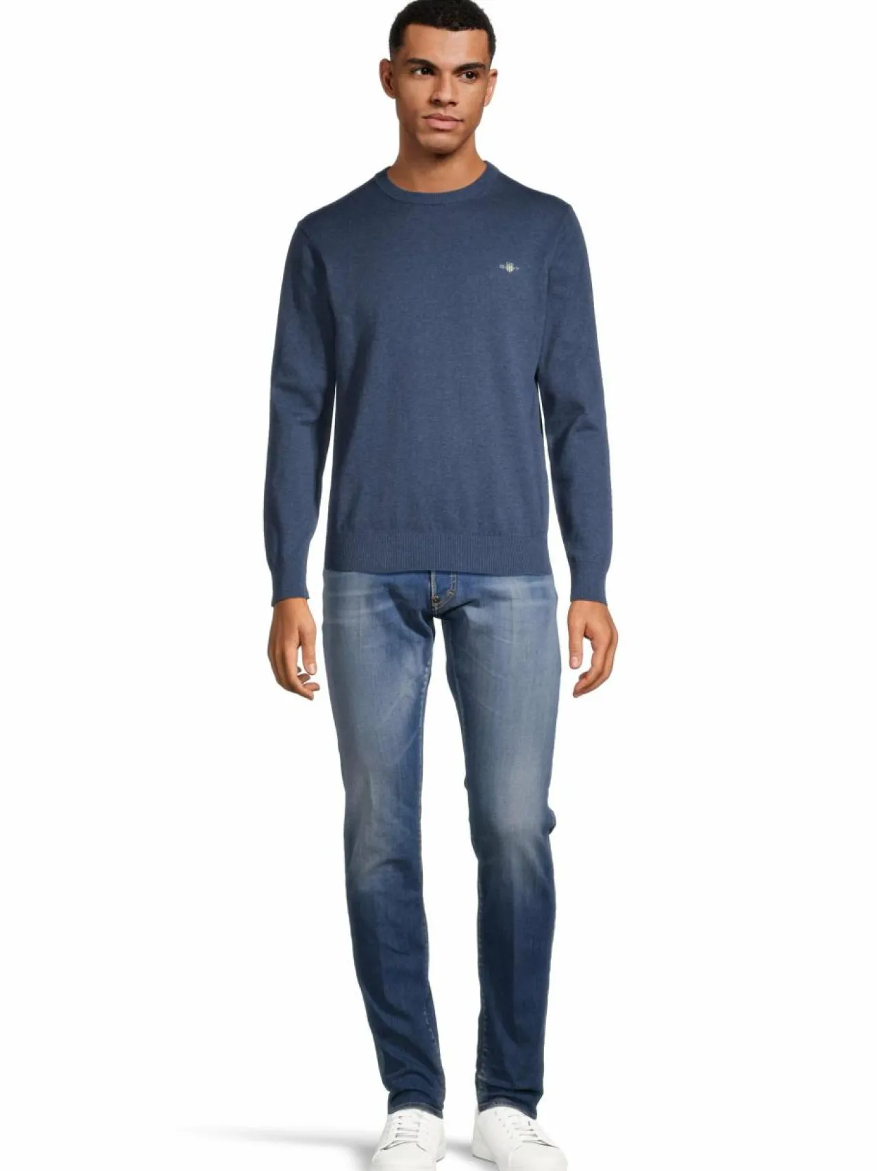 Neuleet<GANT Classic-puuvillaneule 902 DARK JEANS BLUE MELANGE