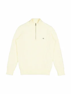 Neuleet<GANT Cotton Cable Half Zip -palmikkoneule 130 CREAM