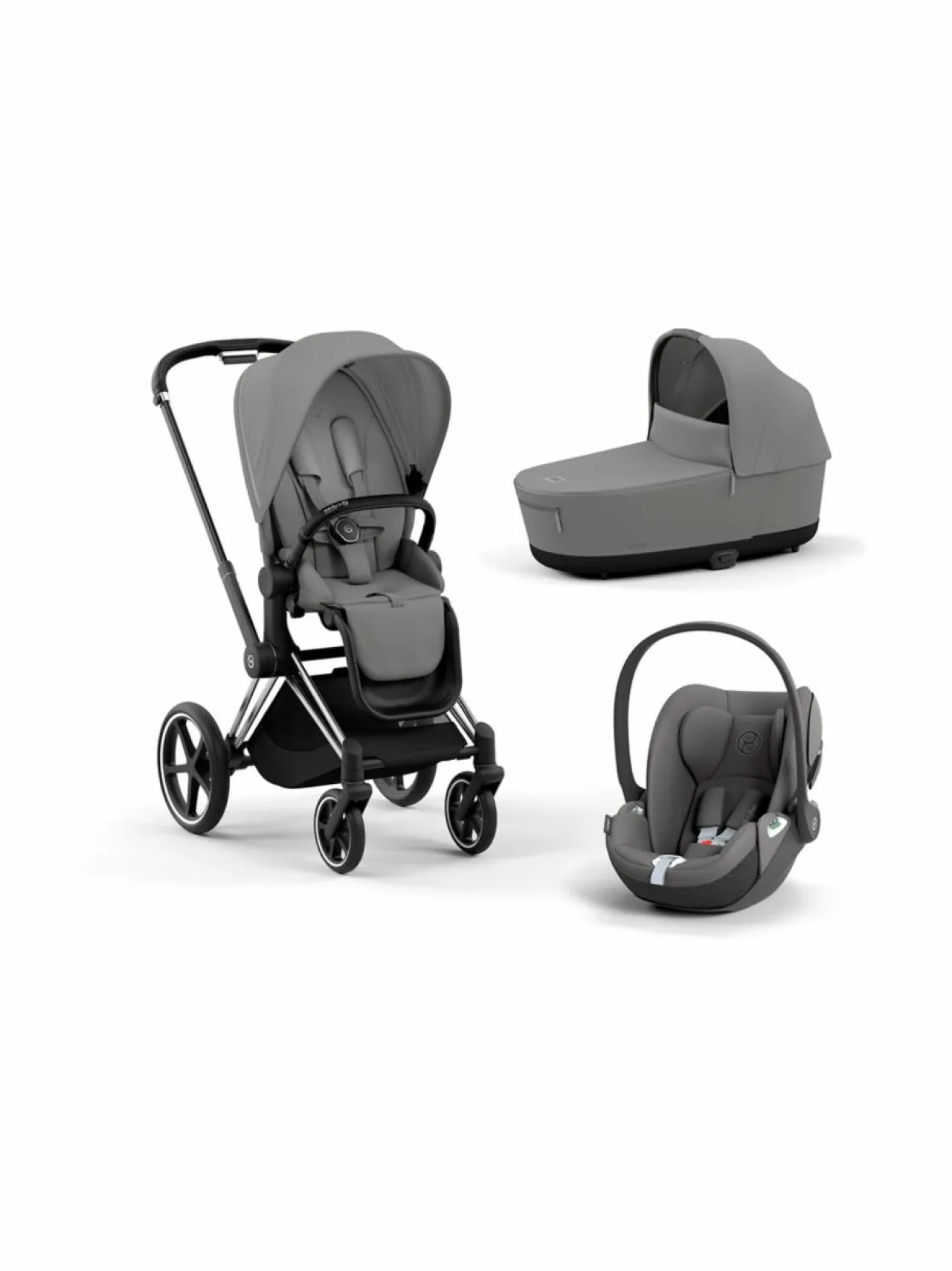 Lastenvaunut & -Rattaat<CYBEX Priam 4 yhdistelmävaunut ja turvakaukalo (Chrome/Black) MIRAGE GREY