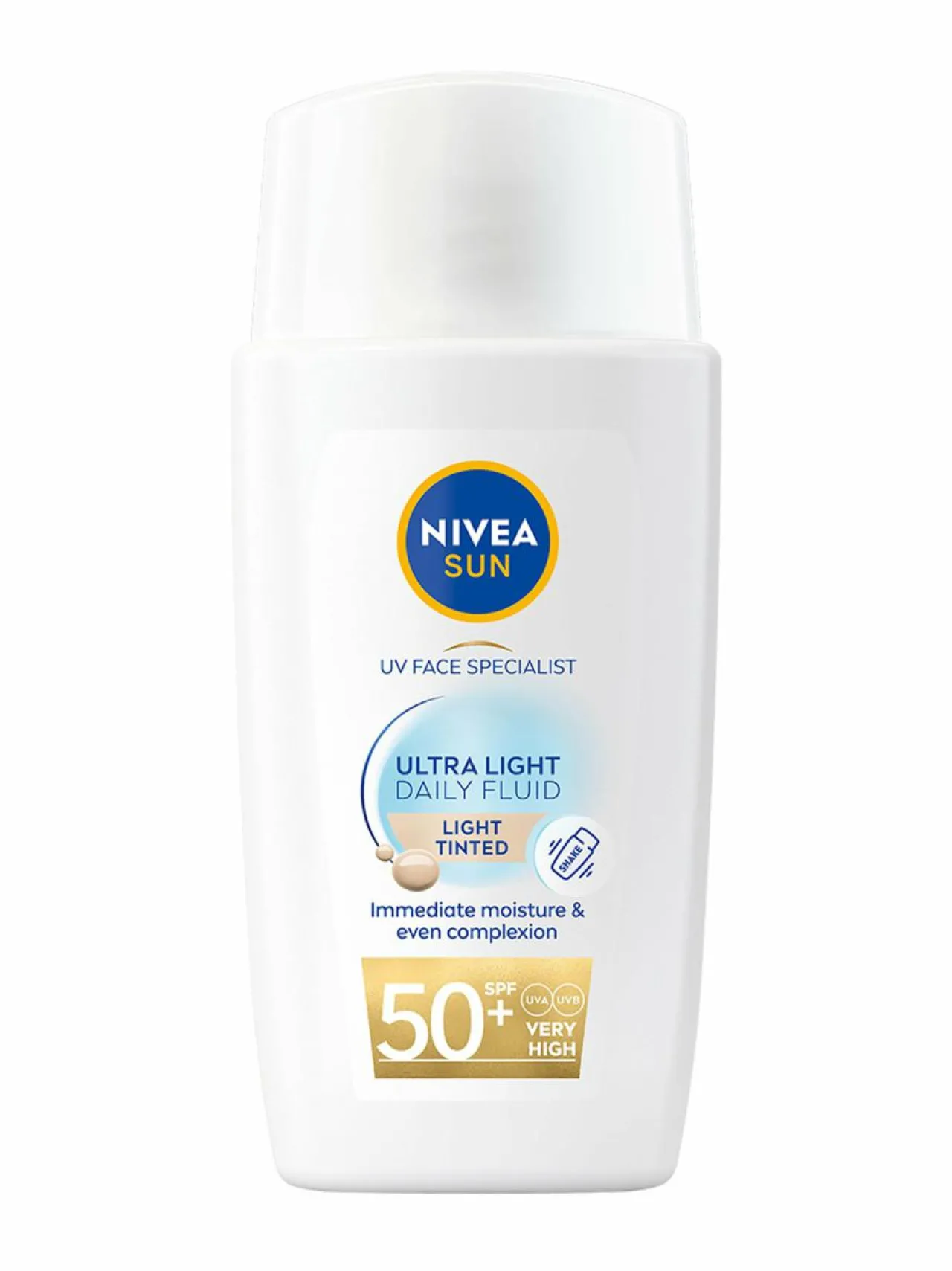 Aurinkotuotteet<NIVEA Daily Fluid Light Tinted SPF50+-sävyttävä aurinkosuojavoide kasvoille