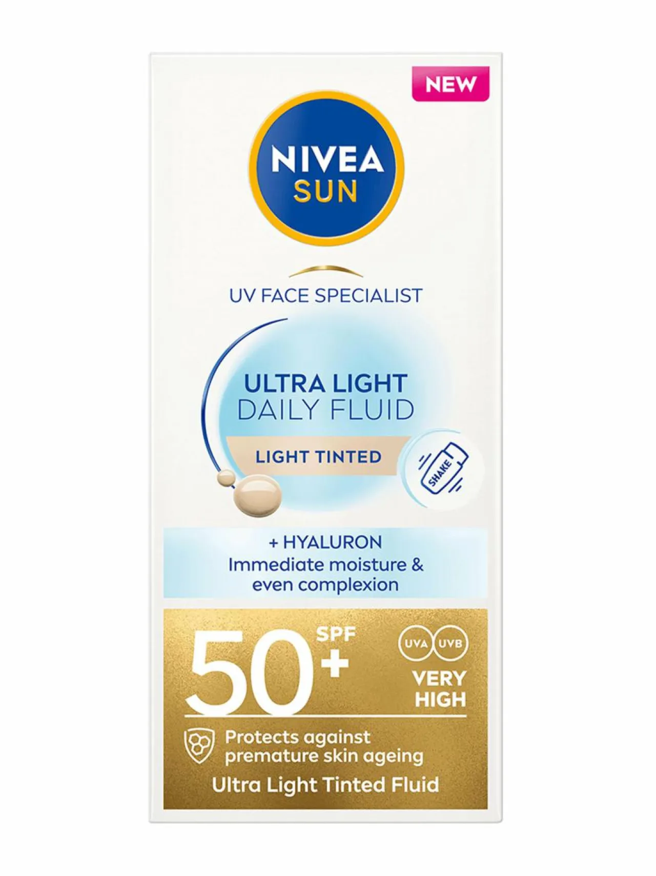 Aurinkotuotteet<NIVEA Daily Fluid Light Tinted SPF50+-sävyttävä aurinkosuojavoide kasvoille