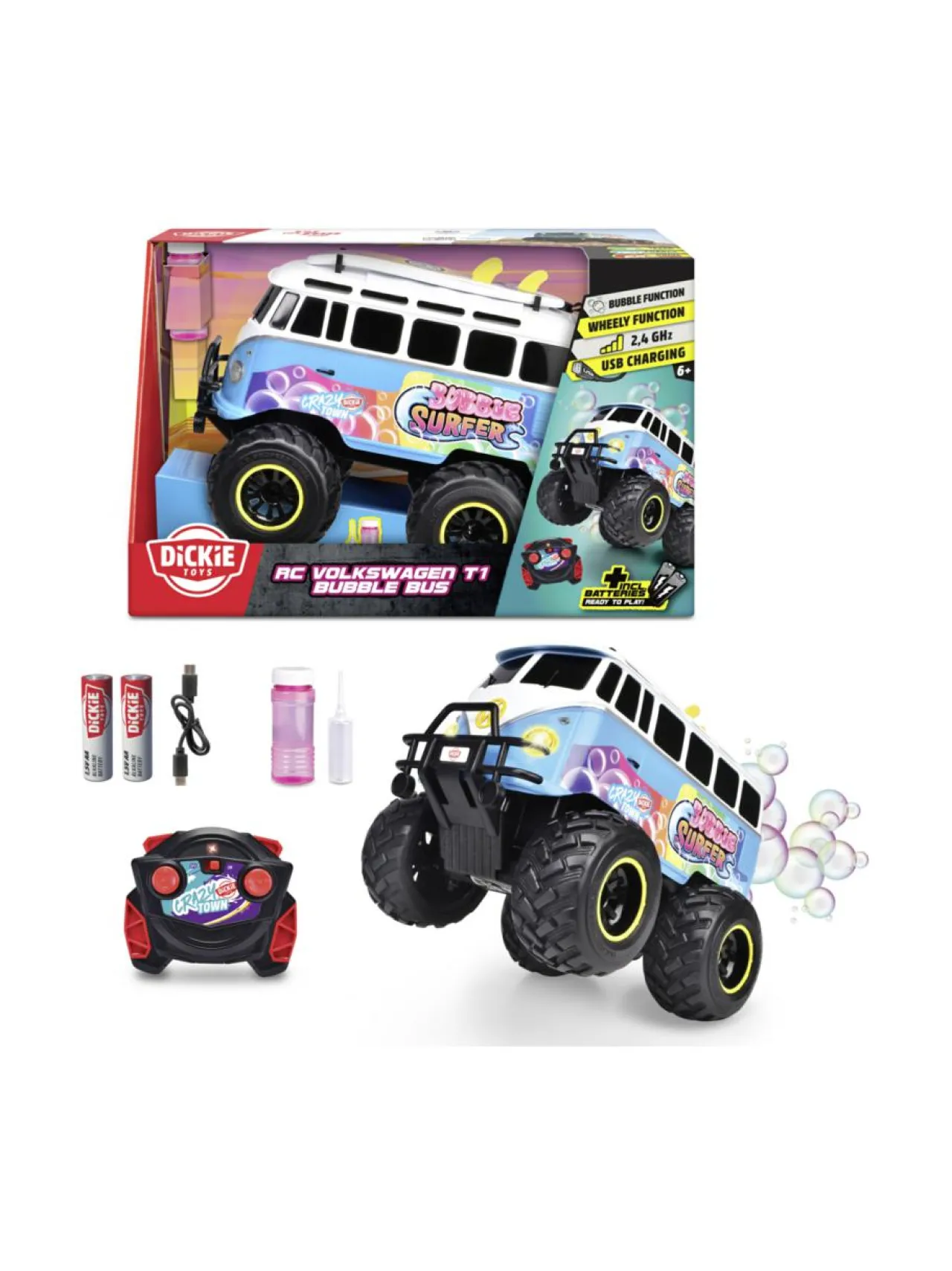 DICKIE TOYS Kuplitteleva pikkubuss RC VW T, RTR mittakaava 1:20, 30 cm^ Autot Ja Muut Ajoneuvot