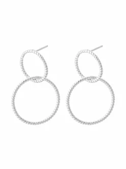 Korut<Pernille Corydon Double Twisted -hopeiset korvarenkaat SILVER