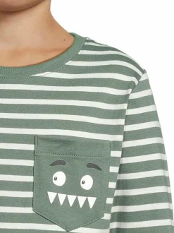 Pitkähihaiset Trikoopaidat<Bogi Eddie-trikoopaita MOSS GREEN/WHITE STRIPE