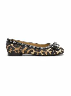 Avokkaat & Korkokengät<Ganni Eyelets Bow -ballerinat 842 LEOPARD PRINT