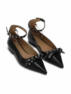 Avokkaat & Korkokengät<Ganni Eyelets Jewel Ballerina -lakerikengät 099 BLACK