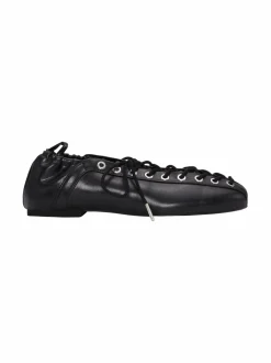 Avokkaat & Korkokengät<Ganni Eyelets Lace Up Ballerina -avokkaat 099 BLACK