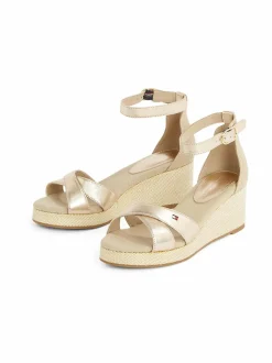 Kävelykengät & Loaferit<Tommy Hilfiger Flag Metallic Mid Wedge Espadrille -kiilakorkosandaalit 0HS GOLD