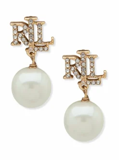 Korut<Lauren Ralph Lauren Gold & Crystal Logo Pearl Drop -korvakorut GLD GOLD
