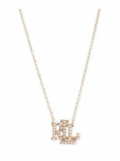 Lauren Ralph Lauren Gold & Faux Pearl Logo Pendant -kaulakoru^ Korut