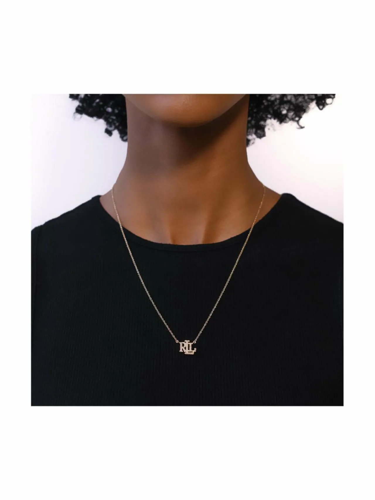 Lauren Ralph Lauren Gold & Faux Pearl Logo Pendant -kaulakoru^ Korut