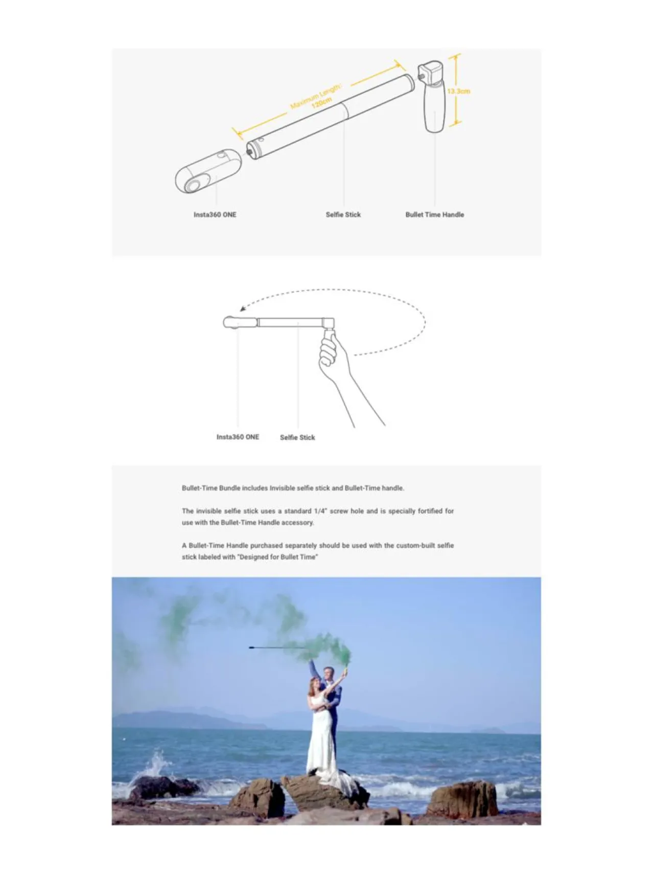 Kamerat<Insta360 Bullet-time Handle & Stick kuvaussauva (One ja X-sarja)