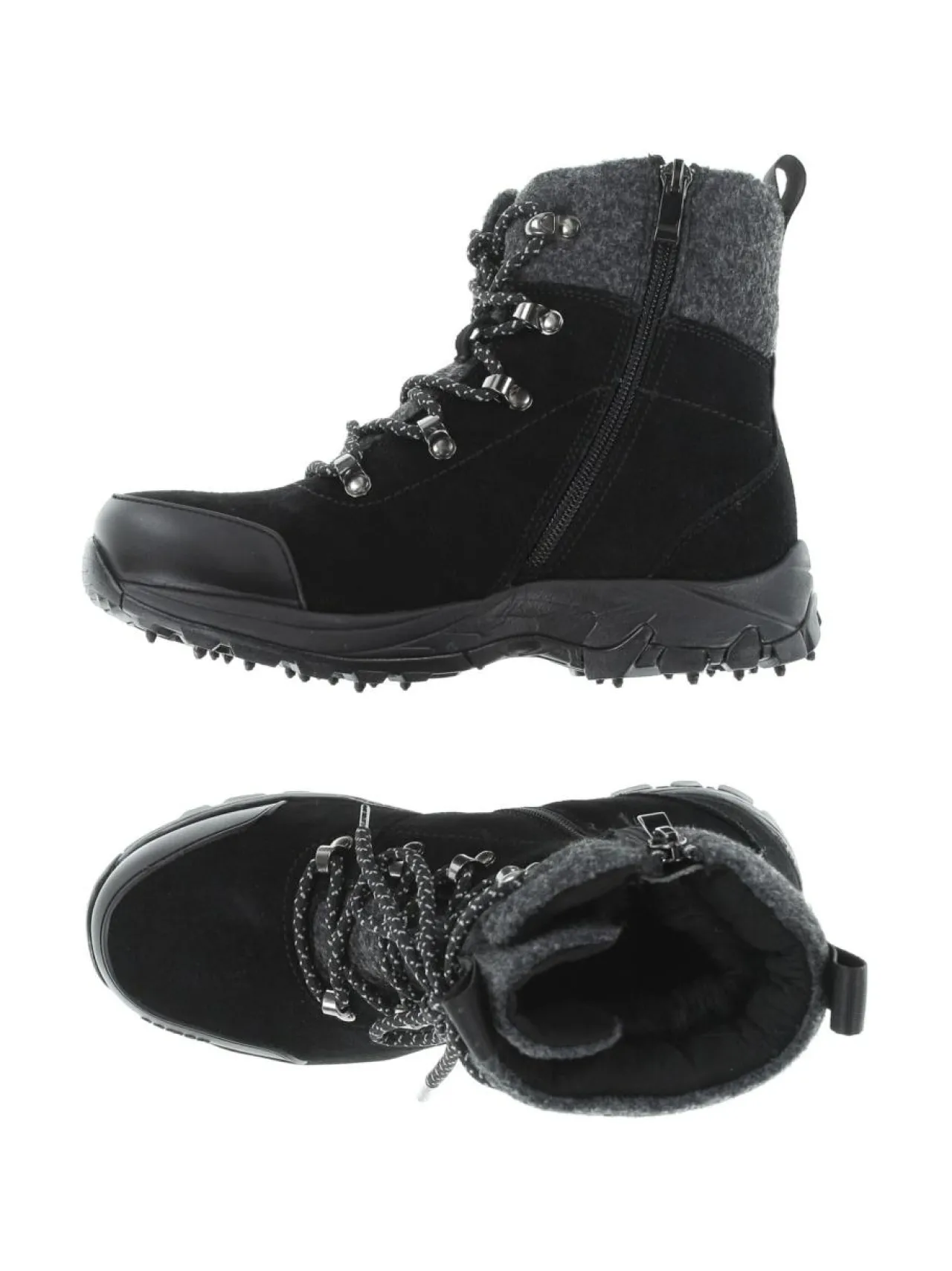 Nilkkurit<Pomar JALAVA Naisten nilkkurit nastapohjalla BLACK SUEDE/GRANIT FELT/SPIKE