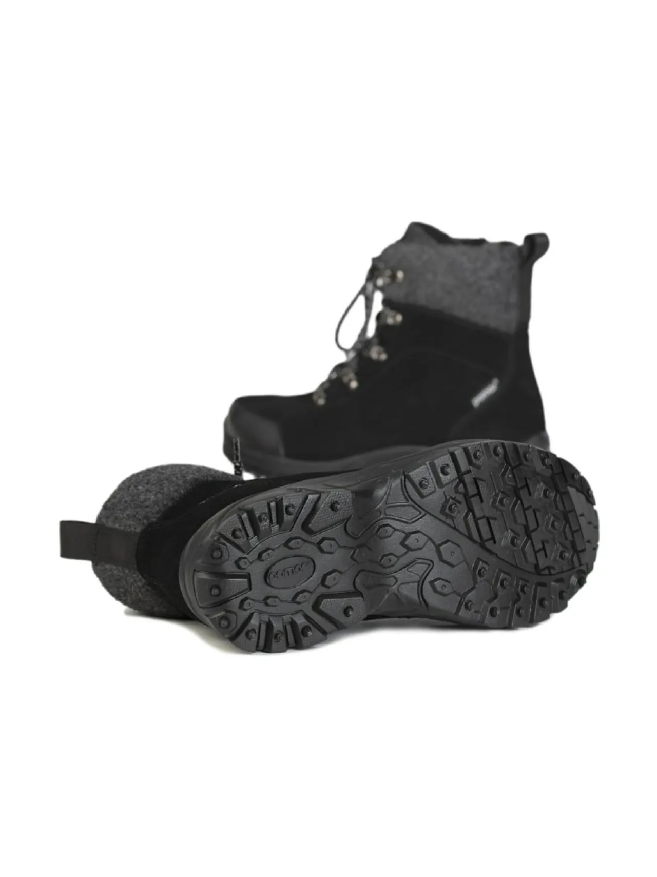 Nilkkurit<Pomar JALAVA Naisten nilkkurit nastapohjalla BLACK SUEDE/GRANIT FELT/SPIKE