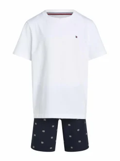 Yöasut & Kylpytakit<Tommy Hilfiger Jersey-pyjama 0U8 WHITE / OUTLINE FLAG DESERT SKY