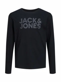 Pitkähihaiset Trikoopaidat<JACK & JONES junior JJeCorp Logo -trikoopaita BLACK PRINT:LARGE / BLACK