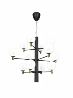 Kattovalaisimet<Design by Grönlund Jubileum 12 -kattovalaisin 70 cm BLACK / MAT BRASS / OPAL GLASS