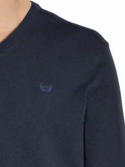 Neuleet<Cap Horn Julian V-neck -puuvillaneule DK. BLUE 1184