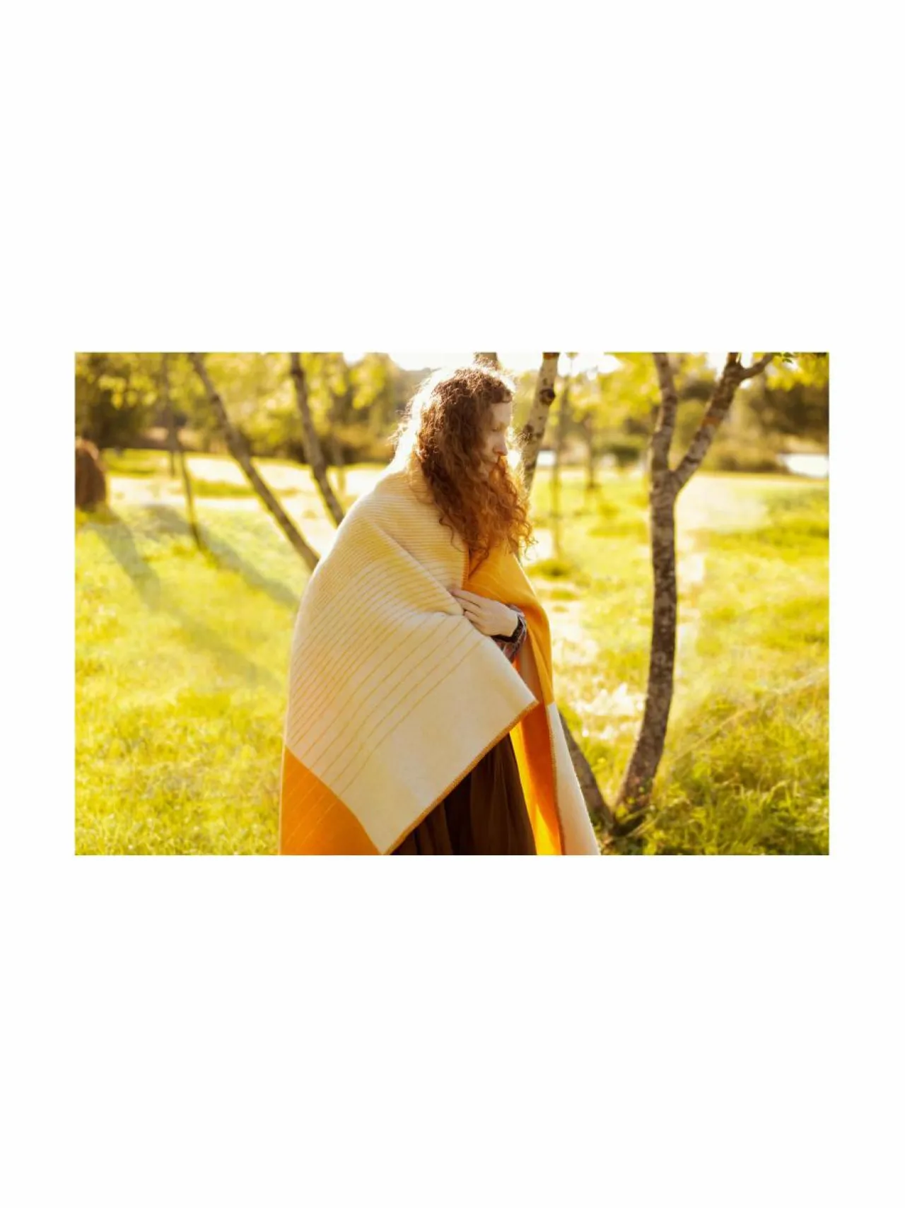 Huovat & Päiväpeitot<Lapuan Kankurit Kaamos- villahuopa 100 x 150 cm 7 WHITE-COFFEE DYED ORANGE
