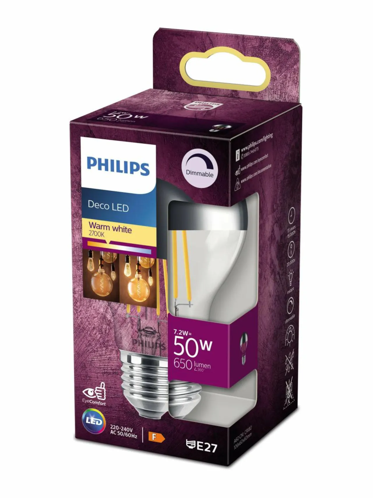 Lamput<Philips LED Classic CM 50W A60 E27 WW CL D SRT4 -lamppu CLEAR