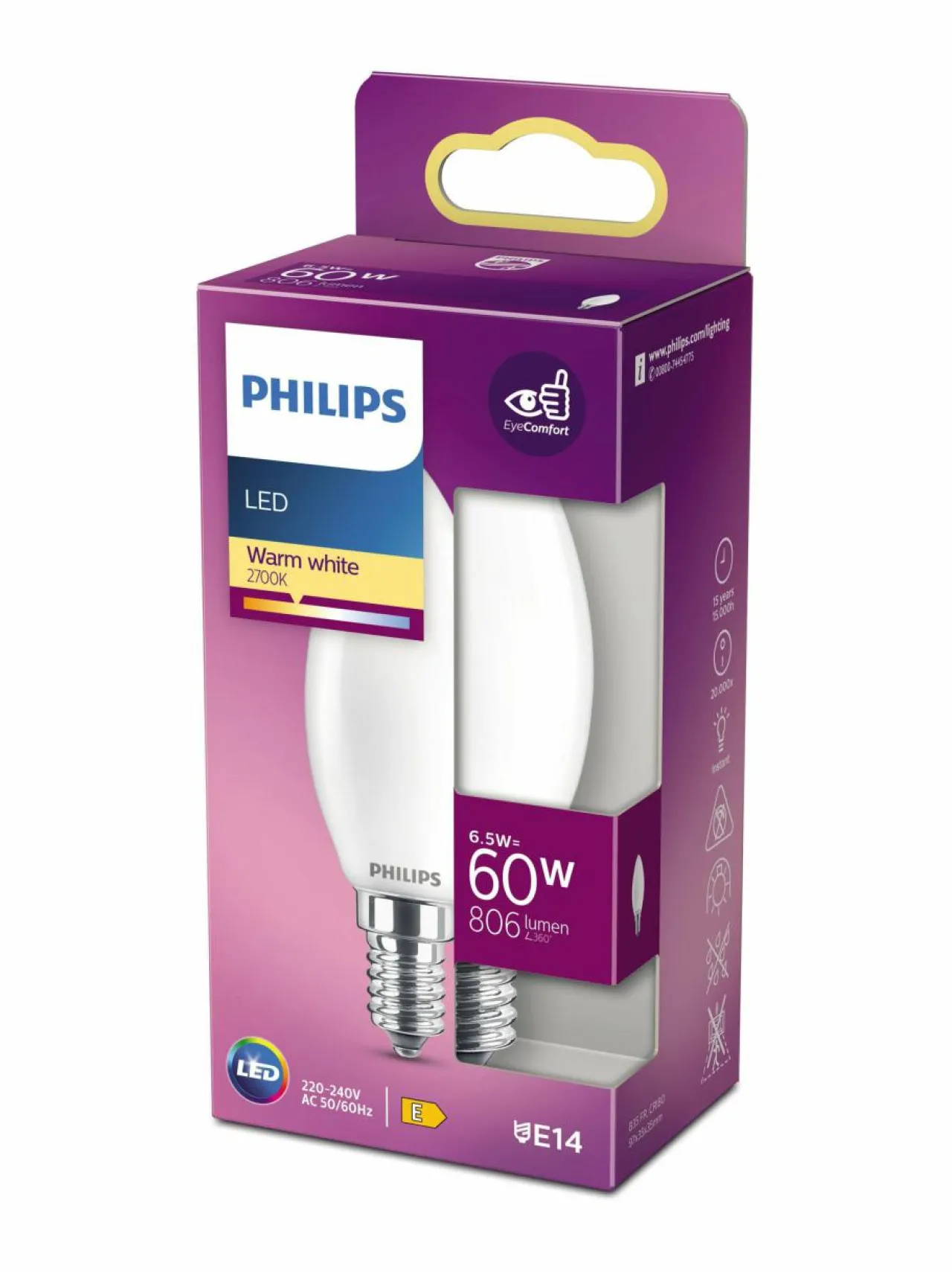 Lamput<Philips LED Classic 60W E14 WW B35 FR ND RFSRT4 -lamppu WHITE