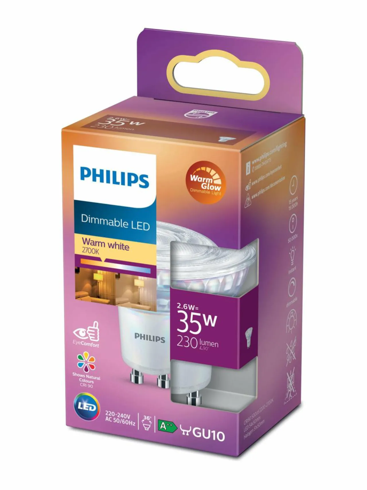 Lamput<Philips LED Spot 35W GU10 Warm Glow -spottilamppu (himmennettävä) WHITE