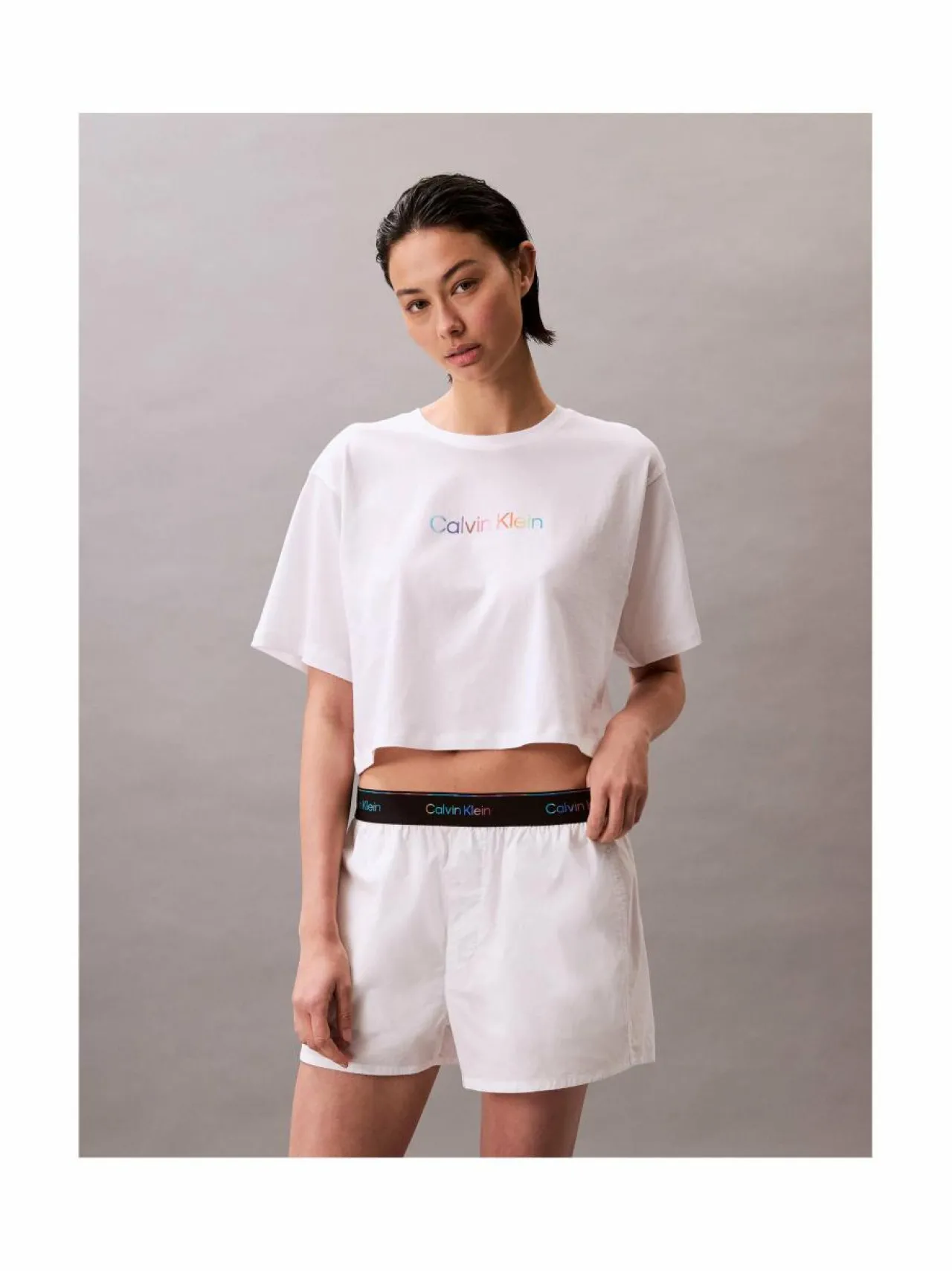 Yö- & Oloasut<Calvin Klein Underwear Logo Poplin Pride -shortsit 100 CLASSIC WHITE