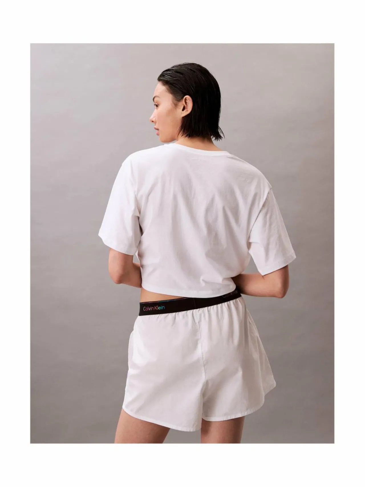Yö- & Oloasut<Calvin Klein Underwear Logo Poplin Pride -shortsit 100 CLASSIC WHITE