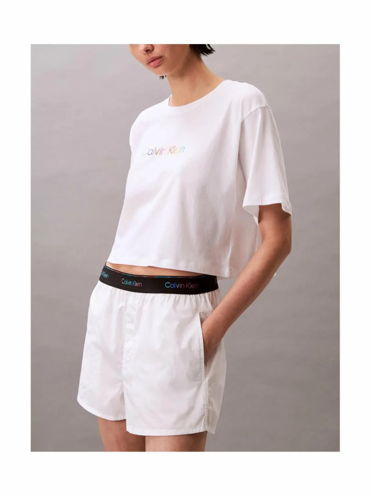 Yö- & Oloasut<Calvin Klein Underwear Logo Poplin Pride -shortsit 100 CLASSIC WHITE