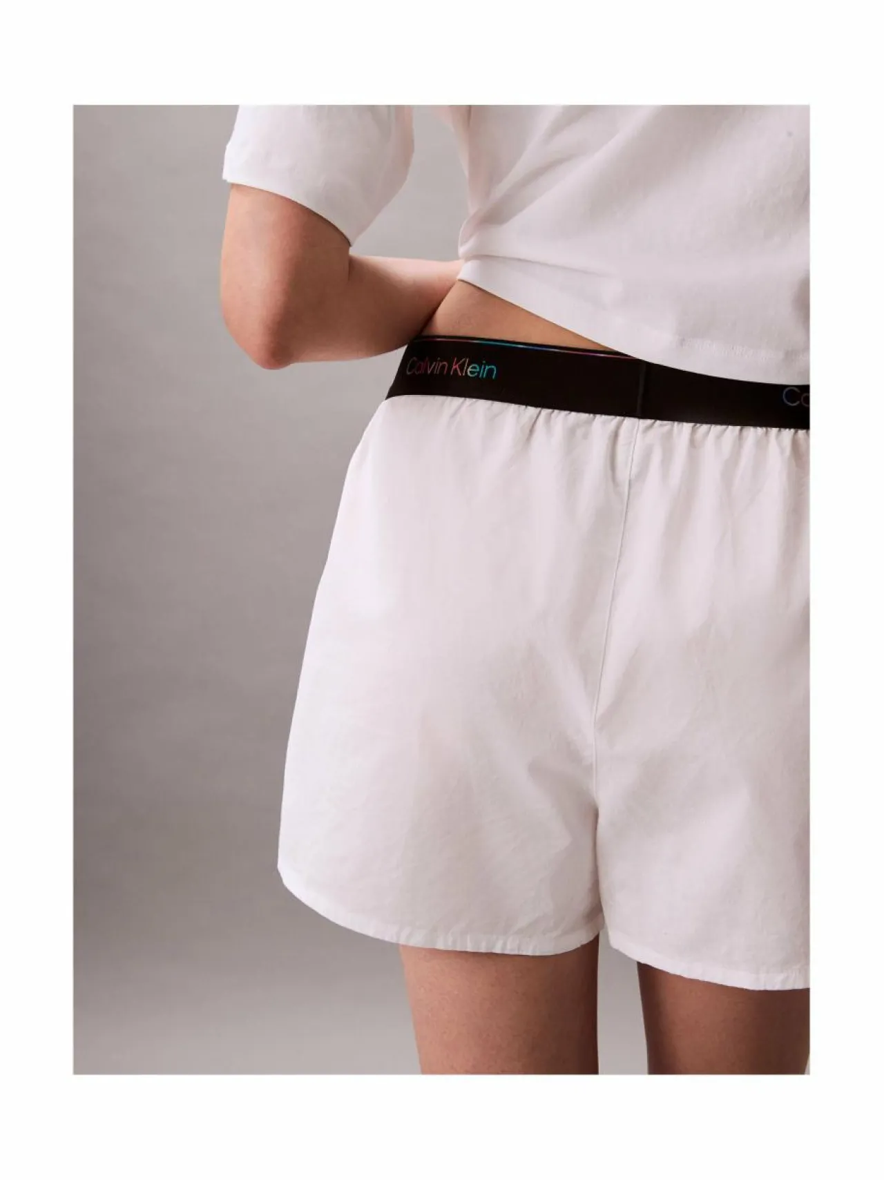 Yö- & Oloasut<Calvin Klein Underwear Logo Poplin Pride -shortsit 100 CLASSIC WHITE