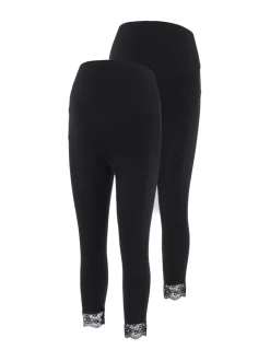 Mamalicious MlEliana 3/4 Jersey Lace Leggin 2 pack odotushousut^ Äitiysvaatteet
