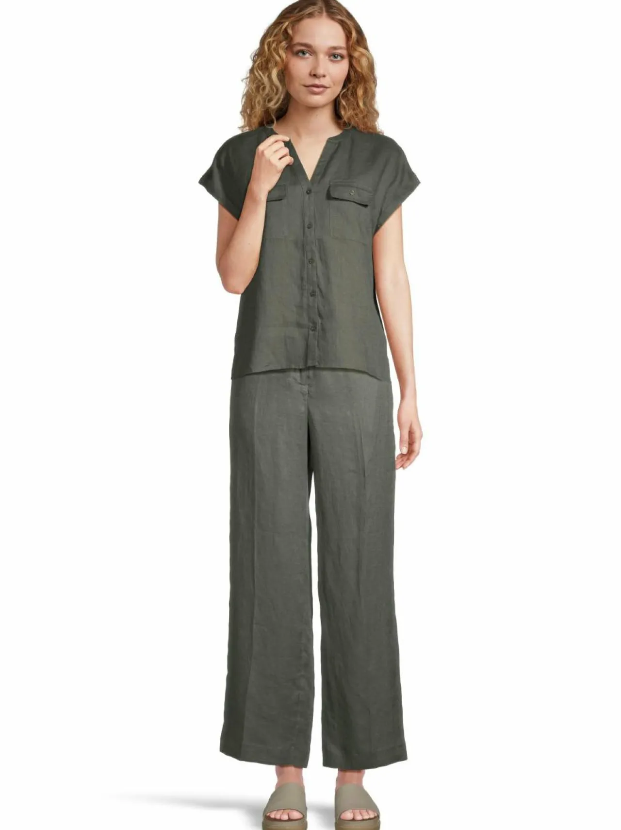 Housut<ESSENTIALS by Stockmann Marianne-housut KHAKI GREEN