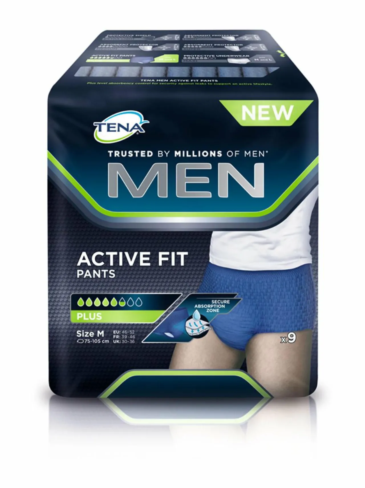 TENA Men Active Fit Pants Medium -inkontinenssihousut 9 kpl^ Intiimituotteet