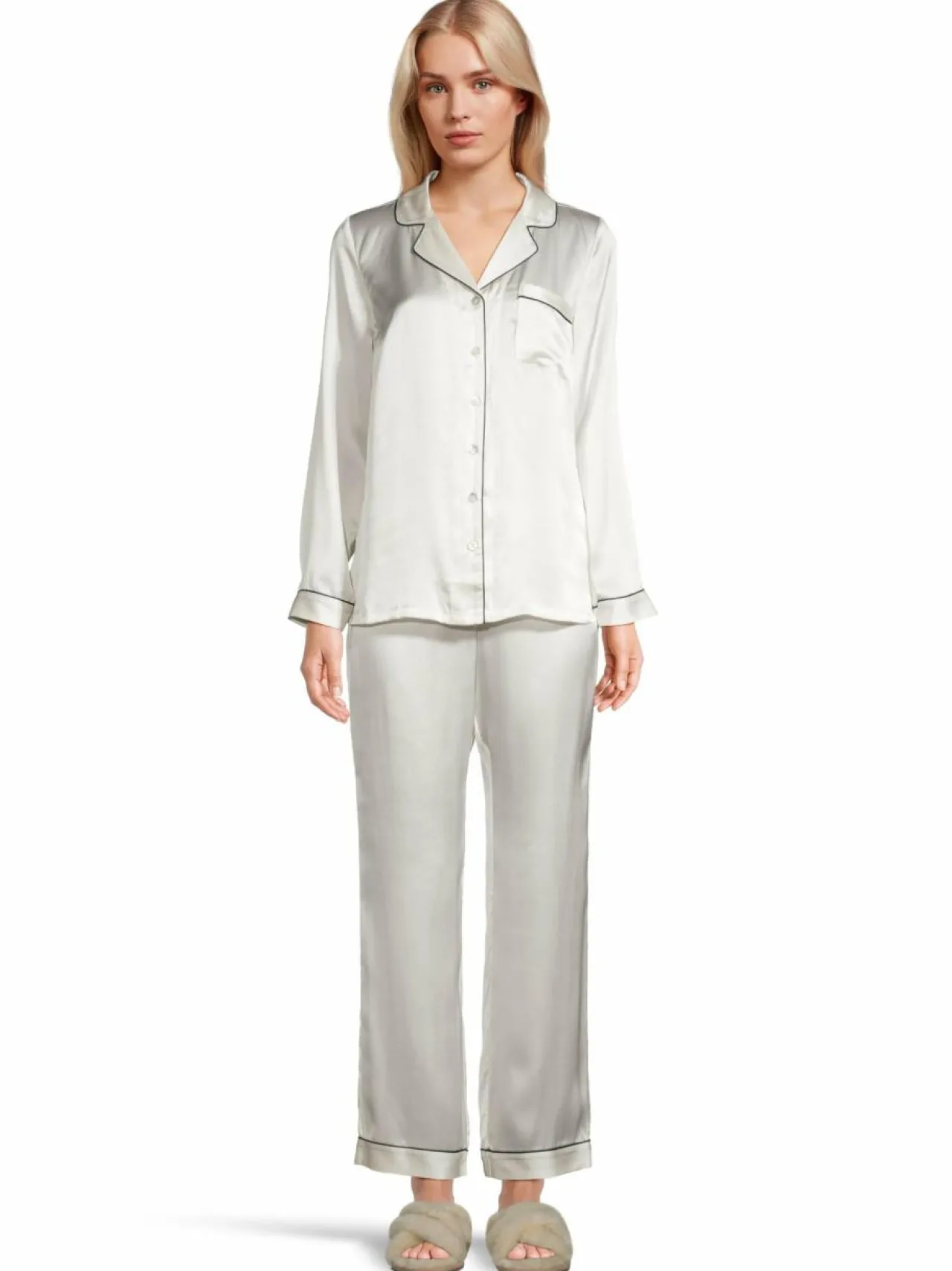 Yö- & Oloasut<Stockmann Silk Mercia-silkkipyjamasetti, lahjapakkauksessa WHITE