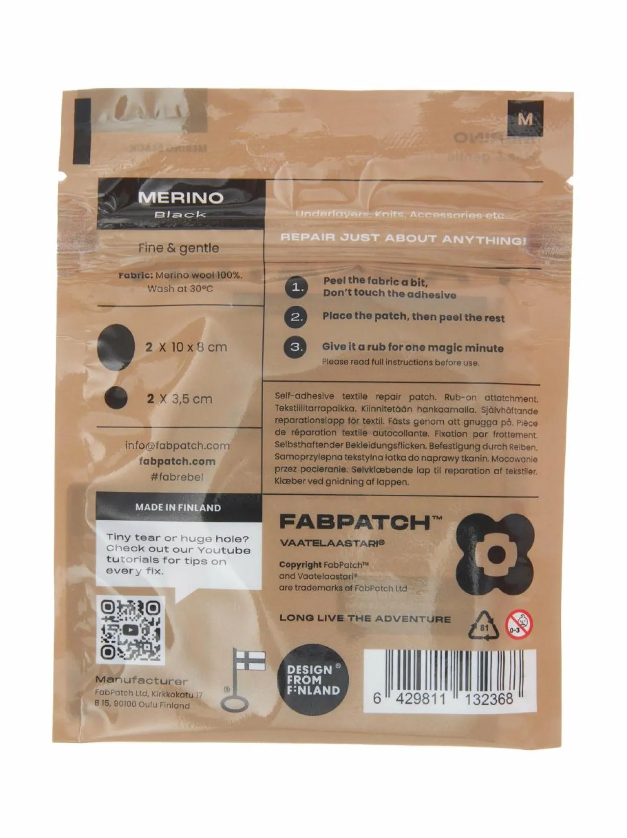 Vaatelaastari FabPatch Merino-tekstiilin korjauslaastari^ Muut Asusteet