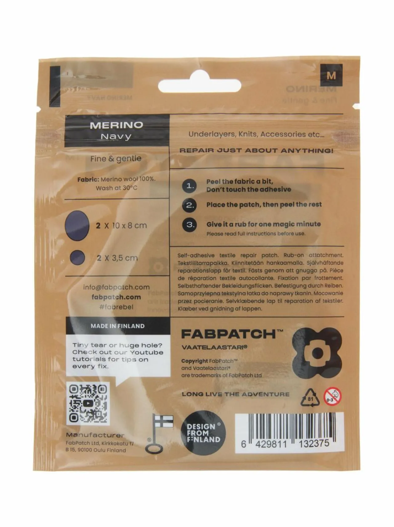 Vaatelaastari FabPatch Merino-tekstiilin korjauslaastari^ Muut Asusteet