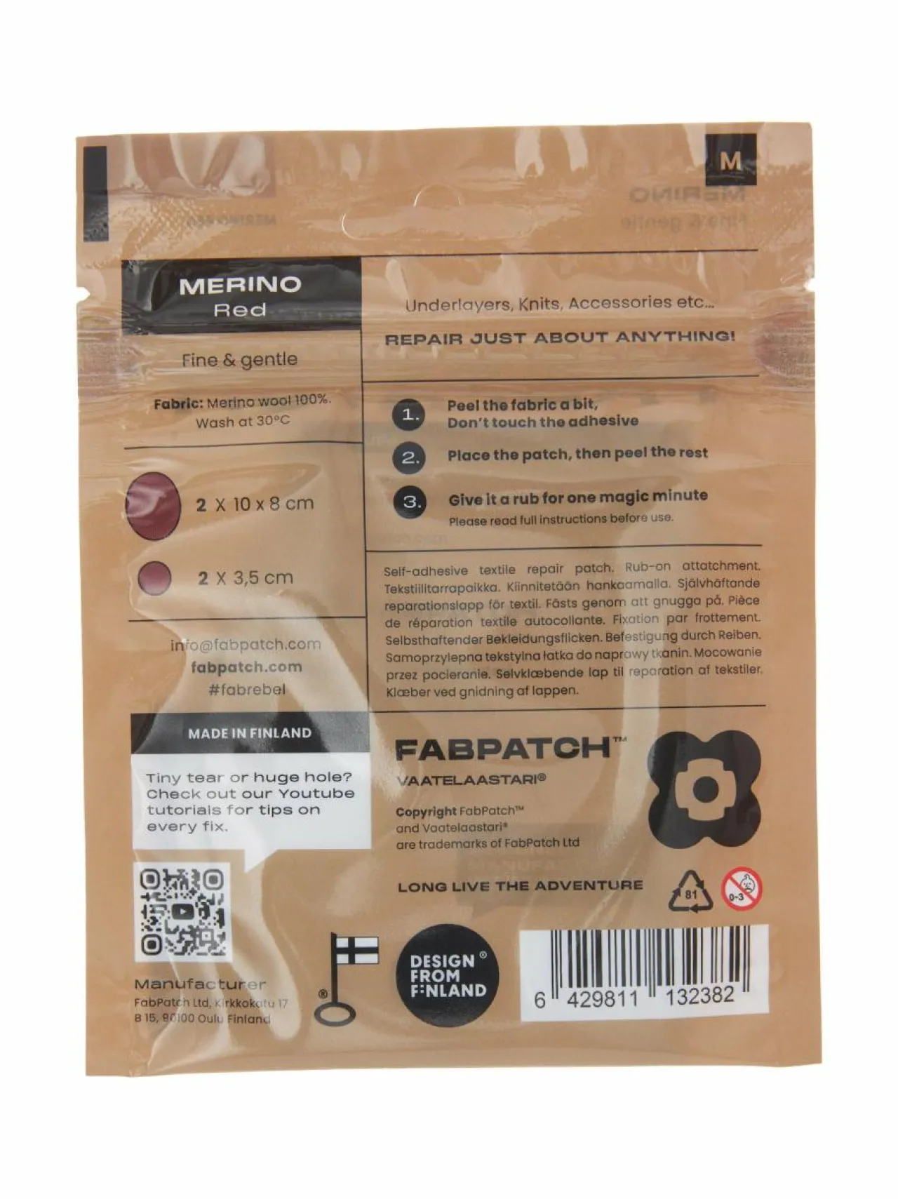 Vaatelaastari FabPatch Merino-tekstiilin korjauslaastari^ Muut Asusteet