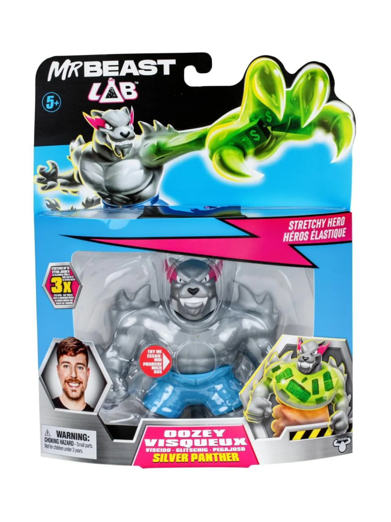 Figuurit & Interaktiiviset Lelut<MR BEAST MRBEAST LAB Venyvä hahmo Hopeapantteri, 11,5 cm